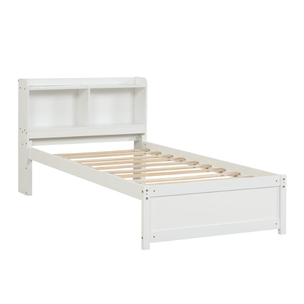 English Elm Twin Bed With Trundle & Bookcase Headboard - Space-Saving Design In Clean White Finish For Kids' Rooms W50440496-GIGA