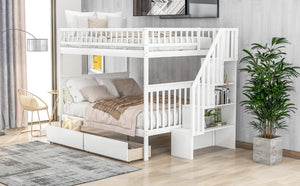 English Elm Full Full over Full Bunk Bed with Built-In Drawers & Deep Storage, Sturdy Pine Frame for Families White SM000113AAK-1