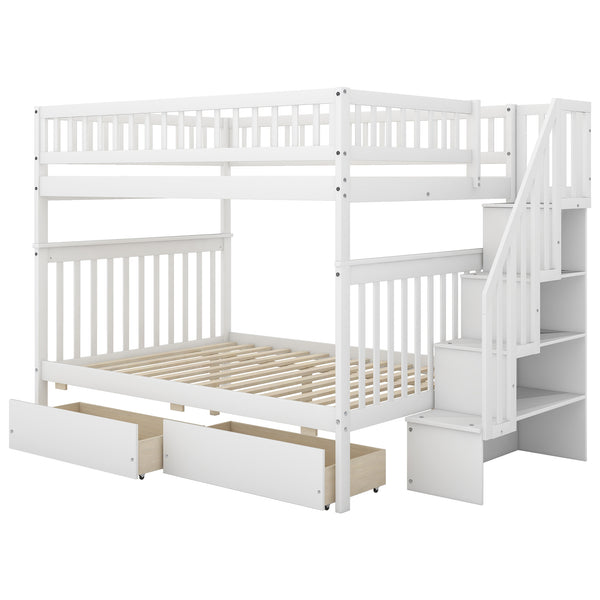 English Elm Full Full over Full Bunk Bed with Built-In Drawers & Deep Storage, Sturdy Pine Frame for Families White SM000113AAK-1