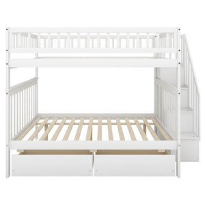 English Elm Full Full over Full Bunk Bed with Built-In Drawers & Deep Storage, Sturdy Pine Frame for Families White SM000113AAK-1
