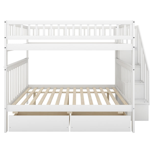 English Elm Full Full over Full Bunk Bed with Built-In Drawers & Deep Storage, Sturdy Pine Frame for Families White SM000113AAK-1