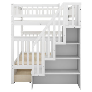 English Elm Full Full over Full Bunk Bed with Built-In Drawers & Deep Storage, Sturdy Pine Frame for Families White SM000113AAK-1