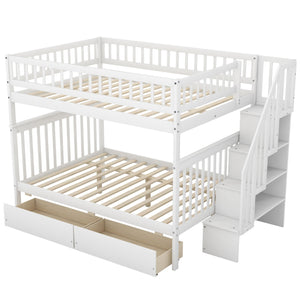 English Elm Full Full over Full Bunk Bed with Built-In Drawers & Deep Storage, Sturdy Pine Frame for Families White SM000113AAK-1