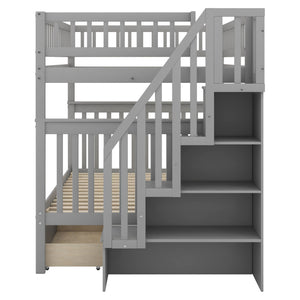 English Elm Full Full over Full Bunk Bed with Built-In Drawers & Deep Storage, Sturdy Pine Frame for Families Gray SM000113AAE-1