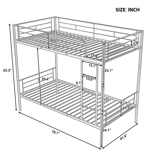 English Elm Twin Over Steel Bunk Bed Convertible Chrome Frame for Kids Shared Rooms MF291663AAK