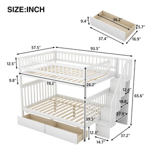 English Elm Full Full over Full Bunk Bed with Built-In Drawers & Deep Storage, Sturdy Pine Frame for Families White SM000113AAK-1