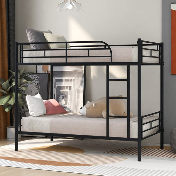 English Elm Twin Over Steel Bunk Bed Convertible Chrome Frame for Kids Shared Rooms MF291663AAB