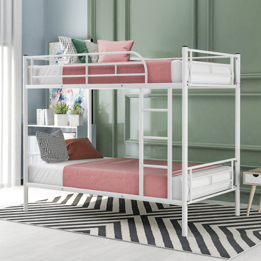 English Elm Twin Over Steel Bunk Bed Convertible Chrome Frame for Kids Shared Rooms MF291663AAK
