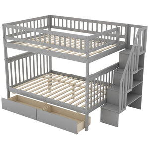 English Elm Full Full over Full Bunk Bed with Built-In Drawers & Deep Storage, Sturdy Pine Frame for Families Gray SM000113AAE-1