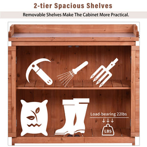 English Elm TOPMAX Outdoor Potting Bench 39" Rustic Fir Wood Workstation with Galvanized Top, 2-Tier Storage Hooks WF285324AAA