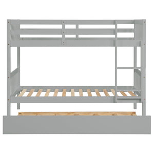 English Elm Twin Over Twin Bunk Bed With Trundle - Stylish Grey Rubberwood, Convertible, Safe & Space-Saving! W504S00156-GIGA