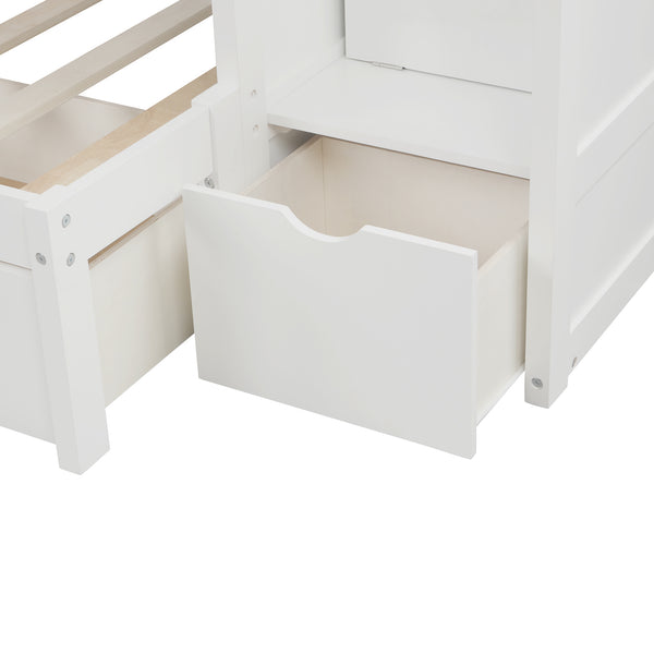 English Elm Twin Convertible Bunk Bed with Stairs, Storage Drawers & Shelves, Space-Saving Durable Pine Frame White SM000117AAK-1