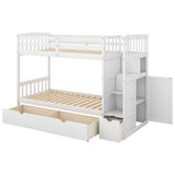 Hearth and Haven Bryson Twin over Full/Twin Convertible Bunk Bed with Storage Shelves and Drawers, White SM000117AAK-1