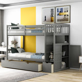 Hearth and Haven Bryson Twin over Full/Twin Convertible Bunk Bed with Storage Shelves and Drawers, Grey SM000117AAE-1