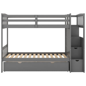 English Elm Twin Convertible Bunk Bed with Stairs, Storage Drawers & Shelves, Space-Saving Durable Pine Frame Gray SM000117AAE-1