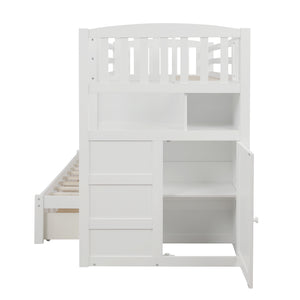 English Elm Twin Convertible Bunk Bed with Stairs, Storage Drawers & Shelves, Space-Saving Durable Pine Frame White SM000117AAK-1