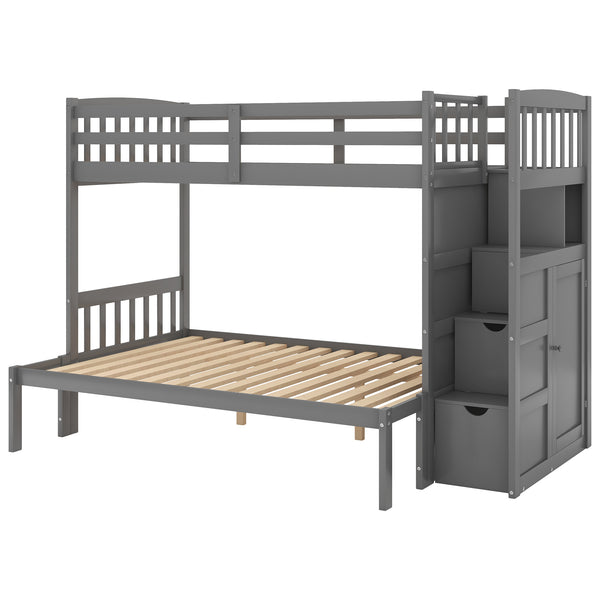 English Elm Twin Convertible Bunk Bed with Stairs, Storage Drawers & Shelves, Space-Saving Durable Pine Frame Gray SM000117AAE-1