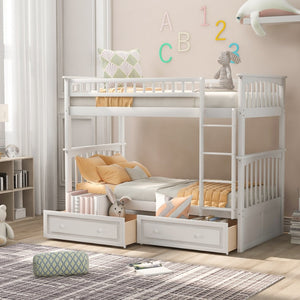 English Elm Twin Over Solid Pine Bunk Bed with Rolling Drawers and Convertible Platform White GX000240AAK