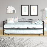 Hearth and Haven Twin Size Daybed with Metal Slats Support and Rolling Trundle, Black W42736846