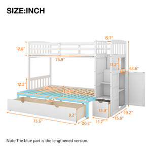 English Elm Twin Convertible Bunk Bed with Stairs, Storage Drawers & Shelves, Space-Saving Durable Pine Frame White SM000117AAK-1