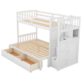 Hearth and Haven Bryson Twin over Full/Twin Convertible Bunk Bed with Storage Shelves and Drawers, White SM000117AAK-1