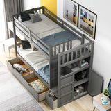 Hearth and Haven Bryson Twin over Full/Twin Convertible Bunk Bed with Storage Shelves and Drawers, Grey SM000117AAE-1