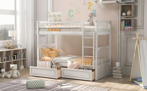 English Elm Twin Over Solid Pine Bunk Bed with Rolling Drawers and Convertible Platform White GX000240AAK