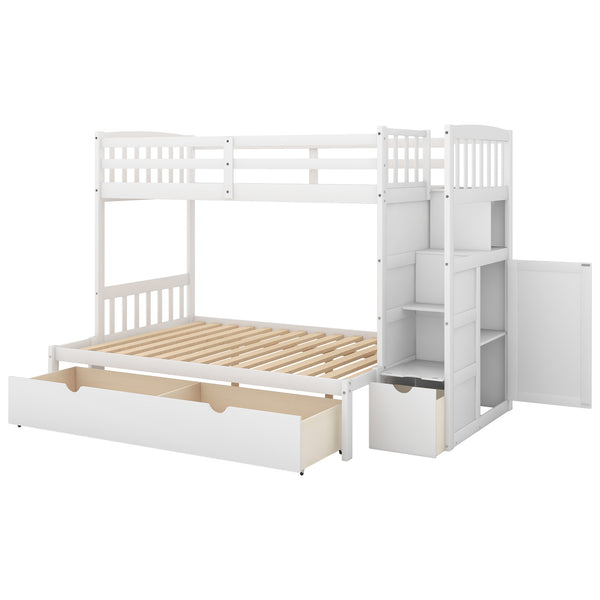 English Elm Twin Convertible Bunk Bed with Stairs, Storage Drawers & Shelves, Space-Saving Durable Pine Frame White SM000117AAK-1