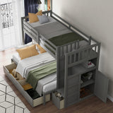 Hearth and Haven Bryson Twin over Full/Twin Convertible Bunk Bed with Storage Shelves and Drawers, Grey SM000117AAE-1