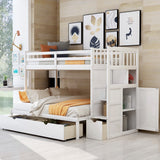 Hearth and Haven Bryson Twin over Full/Twin Convertible Bunk Bed with Storage Shelves and Drawers, White SM000117AAK-1