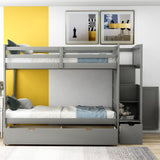 Hearth and Haven Bryson Twin over Full/Twin Convertible Bunk Bed with Storage Shelves and Drawers, Grey SM000117AAE-1