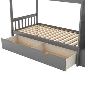 English Elm Twin Convertible Bunk Bed with Stairs, Storage Drawers & Shelves, Space-Saving Durable Pine Frame Gray SM000117AAE-1