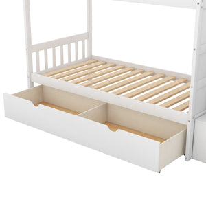 English Elm Twin Convertible Bunk Bed with Stairs, Storage Drawers & Shelves, Space-Saving Durable Pine Frame White SM000117AAK-1