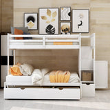 Hearth and Haven Bryson Twin over Full/Twin Convertible Bunk Bed with Storage Shelves and Drawers, White SM000117AAK-1