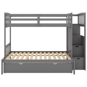 English Elm Twin Convertible Bunk Bed with Stairs, Storage Drawers & Shelves, Space-Saving Durable Pine Frame Gray SM000117AAE-1