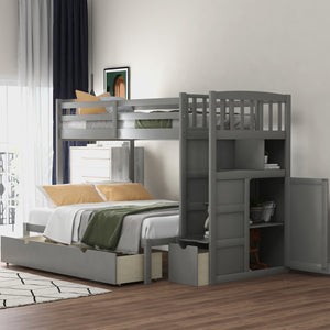 English Elm Twin Convertible Bunk Bed with Stairs, Storage Drawers & Shelves, Space-Saving Durable Pine Frame Gray SM000117AAE-1