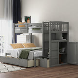 Hearth and Haven Bryson Twin over Full/Twin Convertible Bunk Bed with Storage Shelves and Drawers, Grey SM000117AAE-1