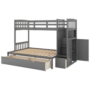 English Elm Twin Convertible Bunk Bed with Stairs, Storage Drawers & Shelves, Space-Saving Durable Pine Frame Gray SM000117AAE-1