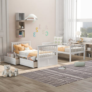 English Elm Twin Over Solid Pine Bunk Bed with Rolling Drawers and Convertible Platform White GX000240AAK