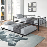 Hearth and Haven Twin Size Daybed with Metal Slats Support and Rolling Trundle, Black W42736846