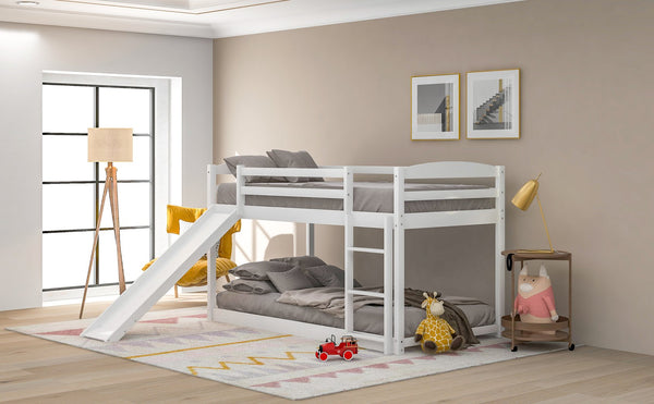 English Elm Twin Convertible Bunk Bed with Slide and Built-In Ladder, Space-Saving Pine/MDF Design for Kids White WF286601AAK