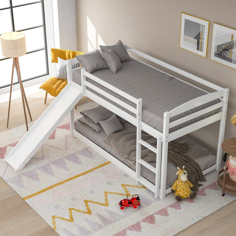 English Elm Twin Convertible Bunk Bed with Slide and Built-In Ladder, Space-Saving Pine/MDF Design for Kids White WF286601AAK