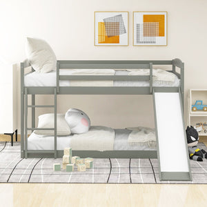 English Elm Twin Convertible Bunk Bed with Slide and Built-In Ladder, Space-Saving Pine/MDF Design for Kids Gray WF286601AAE