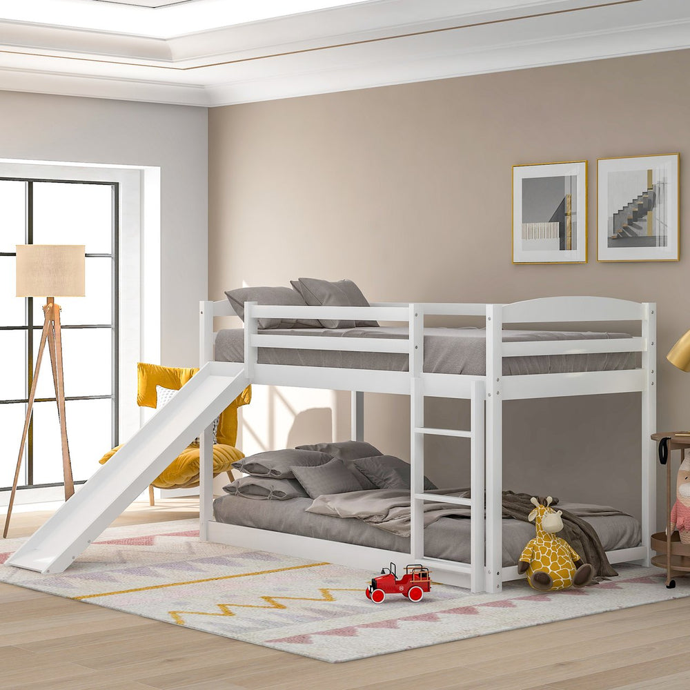 English Elm Twin Convertible Bunk Bed with Slide and Built-In Ladder, Space-Saving Pine/MDF Design for Kids White WF286601AAK