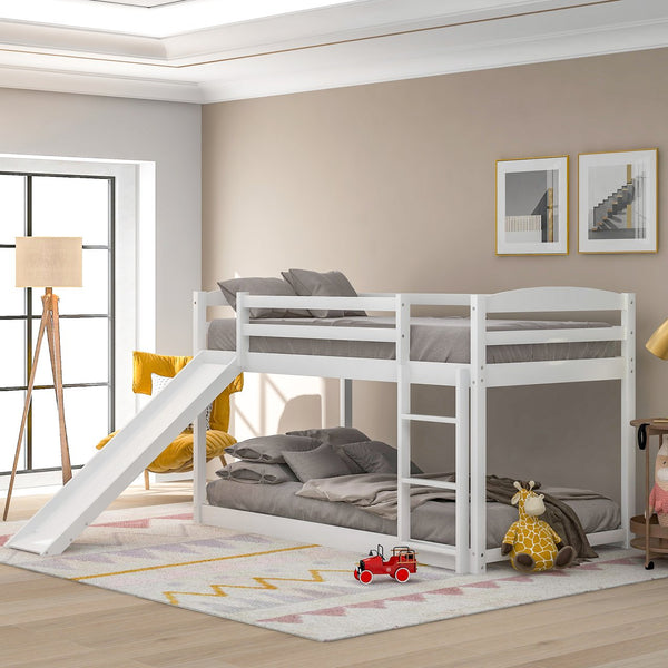 English Elm Twin Convertible Bunk Bed with Slide and Built-In Ladder, Space-Saving Pine/MDF Design for Kids White WF286601AAK