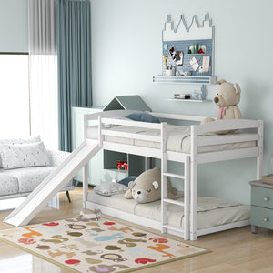 English Elm Twin Convertible Bunk Bed with Slide and Built-In Ladder, Space-Saving Pine/MDF Design for Kids White WF286601AAK