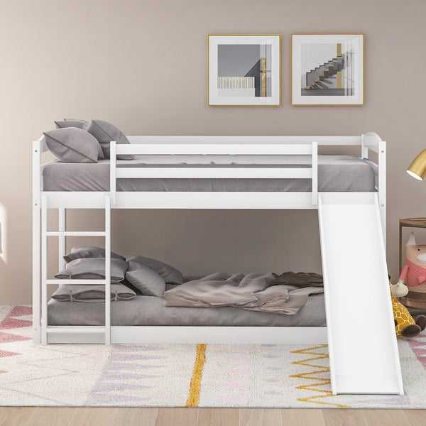 English Elm Twin Convertible Bunk Bed with Slide and Built-In Ladder, Space-Saving Pine/MDF Design for Kids White WF286601AAK