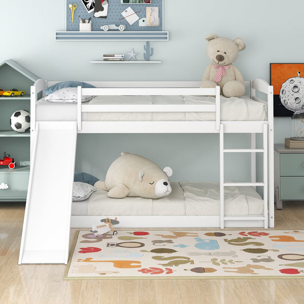 English Elm Twin Convertible Bunk Bed with Slide and Built-In Ladder, Space-Saving Pine/MDF Design for Kids White WF286601AAK