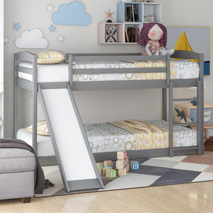 English Elm Twin Convertible Bunk Bed with Slide and Built-In Ladder, Space-Saving Pine/MDF Design for Kids Gray WF286601AAE