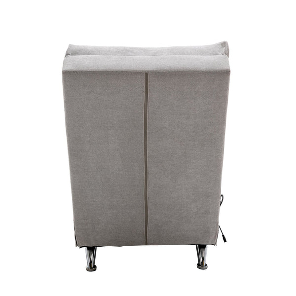 English Elm Linen Ergonomic Massage Chaise Lounge with Remote Control, 140° Recline, Heavy-Duty Frame, 5 Modes LIGHT GREY W39539625